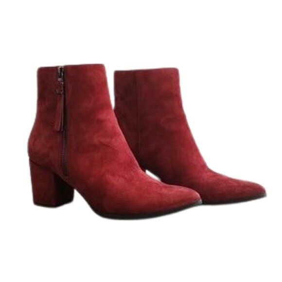 MICHAEL Michael Kors Shoes - MICHAEL KORS Burgundy suede leather upper pointed toe block heel ankle b…